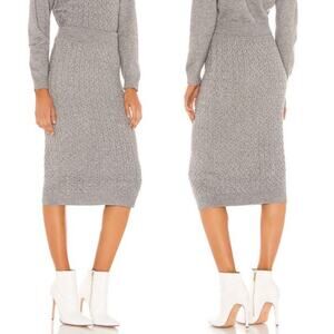 Heartloom Asher Cable Knit Heather Grey Midi Sweater Pencil Skirt Large